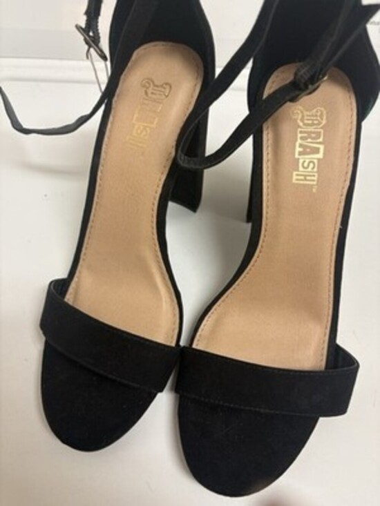 Shoes - BRASHI Women’s Block Heel Sandals – Size 7, Black Suede Ankle Strap Dress Shoes